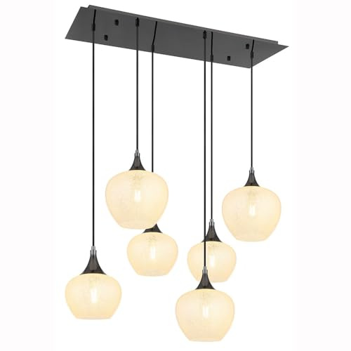 GLOBO Dining Room Pendant Light 6-Bulb Glass Black Matt L 86 cm