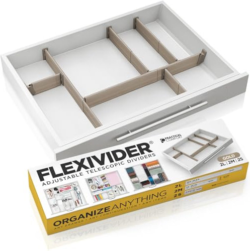 Practical Comfort Custom Drawer Organiser 6 Adjustable Aluminium Dividers, Champagne – For Kitchen, Bathroom, Office, and More