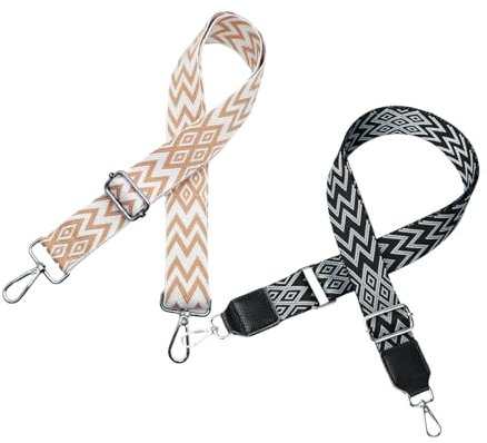 Cylocrya 2 Stück Boho Verstellbar Schultergurt für Taschen, Breite 3,8 cm, Länge 80-141 cm, Inklusive Karabinerhaken aus Silbermetall, Ideal für Handtaschen, Umhängetaschen, Kamerataschen