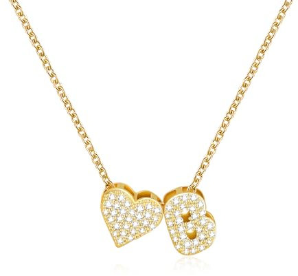 RMMD Kette Damen Gold - Bubble Kette mit Buchstaben 18K Gold Vergoldet Herz Halskette Damen Zirkonia Buchstaben B Goldkette Geburtstag Muttertag Valentinstag Geschenke für Frauen Freundin Mama