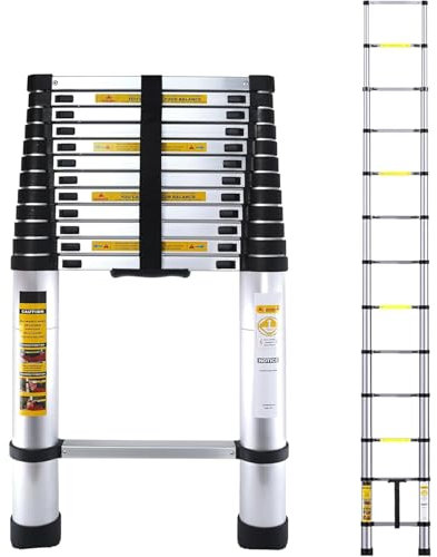 Telescopic Ladder 4.1M Thickened Aluminium Extension Telescoping, Folding Telescoping Ladders For Outdoor Building, Rooftops Attic, Max Load 330lbs/150kg