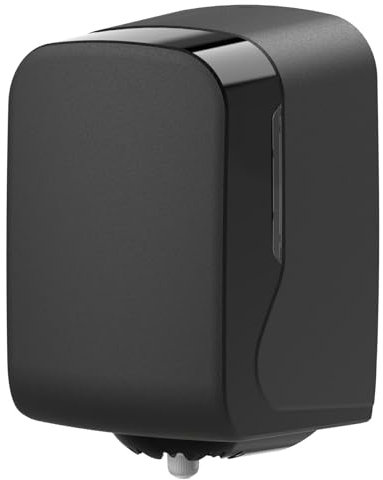 HypaFol Handtuchrollenspender, Center Pull Maxi schwarz matt – eleganter & hygienischer Papierspender, abschließbar, mit Adapter für Einzelblattabtrennung, für Handtuchrollen bis Ø 20 cm