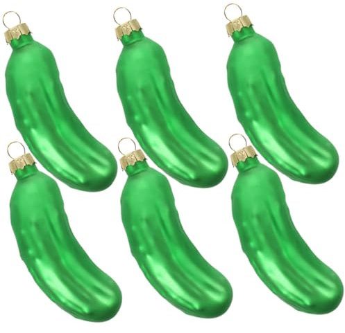 SOLUSTRE 6 Stück Gurkenanhänger aus Glas Gurkenkugel künstlich Gurkenornament pflanzlicher Weihnachtsschmuck Baumhängeschmuck lebensechte Glasgurke Baumverzierung