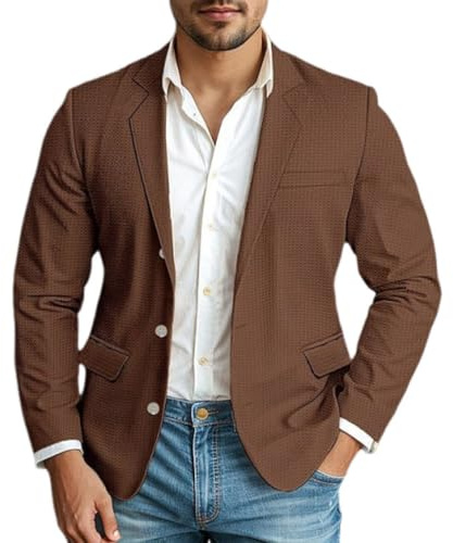 Oanviso Blazer pour Hommes Mode Revers Veste de Costume Un Bouton Travail Vestes de Fête Mariage Chic Vintage Blazer Grandes Tailles Soirée Manteau Sportive B Café M