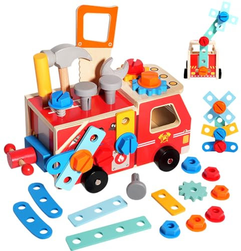 SGZIOO Werkbank, Werkzeugkoffer, Holzspielzeug Werkzeug, Schraubspielzeug, Werkzeugwagen, Montessori Spielzeug ab 2 3 4 5 6 Jahre, Geschenke Junge MäDchen 2 Jährige