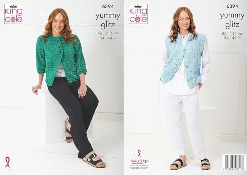 King Cole Yummy Knitting Pattern Pamphlet - 6394 Ladies Cardigan & Waistcoat (2 Designs) 34-44 ins