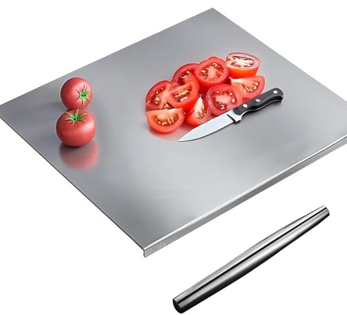 Tabla de cortar de acero inoxidable 30 x 40 cm, Tabla de cortar de acero inoxidable 304 para amasar, tablas de cortar de metal con borde de parada para amasar, para cocina, restaurante
