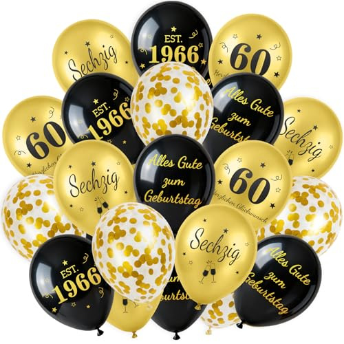 30 Stück Deko 60.Geburtstag, Luftballons Ballons Latex, Happy Birthday Deko 60 Mann Frauen, Schwarze Gold,Alles Gute zum Geburtstag Geburtstagsdeko