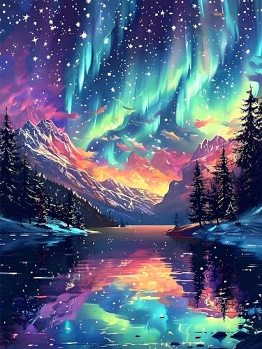 OkarinaArt Diamond Painting Erwachsene – Polarlicht, 30 x 40 cm | DIY 5D Diamant Painting für Anfänger, Diamant Malerei Set, Runde Diamanten, Sternenhimmel Wanddekoration, Geschenkidee