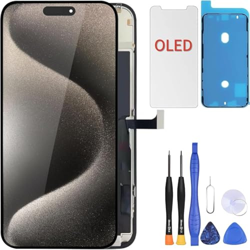 ZOETEC Soft OLED Screen Replacement For iPhone 15 Pro Max (NOT LCD) 6.7'' Full HD Display COF Touch Screen Digitizer Frame Assembly with Repair Tool Kits, Waterproof Adhesive, Tempered Glass