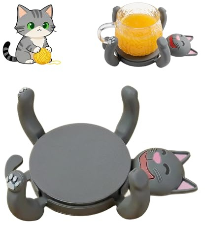 MaciRept Cat Coasters That Grab Cup with Moving Legs,Cute 3D Printed Mug Holders for Drinks,Heat Resistant Cat Coasters,Gifts for Pet Lovers Home Decorative Accessories(Grey)