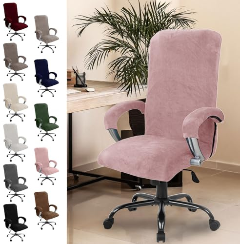 Chingcoo Samt Bürostuhl Bezug, Bürostuhl Überzug mit Armlehne, Sitzbezug Hohe Lehne Sitzbezug, Gaming Stuhl, Stuhlhussen Bezug Sessel Überzug, Elastische Hussen (Rosa)