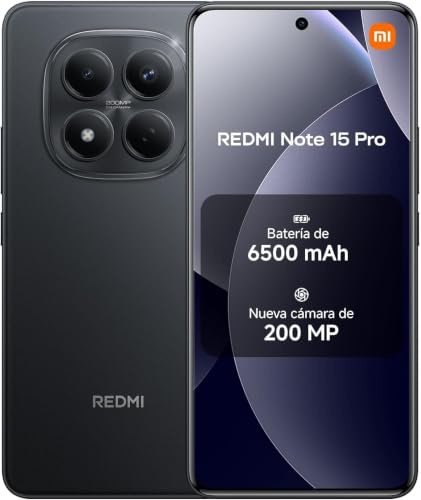 XIAOMI Smartphone Redmi Note 15 Pro NFC, 8 + 256 GB, Color Negro, IP65, Pantalla AMOLED, Android 15, procesador Mediatek Helio G200 Ultra, cámara 200 MP, 6,77 Pulgadas, 45 W, sin Cargador