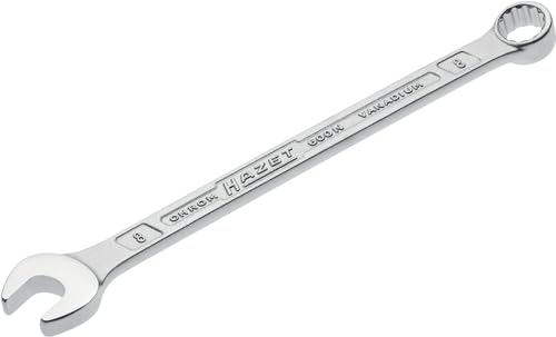 HAZET Ratschenschlüssel 600N-8 verchromt, Ringschlüsselkopf 15° abgewinkelt - Abtrieb: Außen Doppel-Sechskant, Schlüsselweite: 8 mm, Schaft mit extra stabilem HAZET Doppel-T-Profil