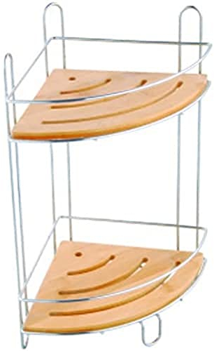 MSV ESTANTERIA DE Ducha DE Angulo 2 Niveles DE Bambu Y Metal Cromado con VENTOSAS, Beige, 36.5x19.5x19.5 cm