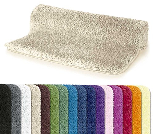 Spirella Badteppich Badematte Duschvorleger Mikrofaser Hochflor | flauschig | rutschhemmend | geeignet für Fußbodenheizung | 80x150 cm | Beige Sand