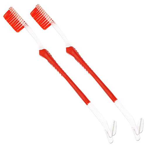 Orthodontic Toothbrush (Set of 2) V-Trim Double-Ended Brush with Interproximal Head for Cleaning Ortho Braces (Red)