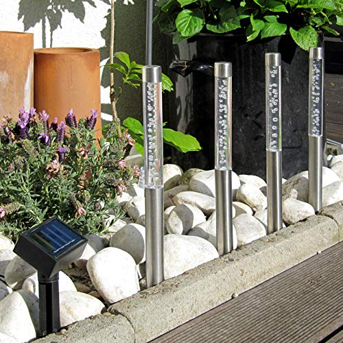 DbKW 4er Set Edelstahl/Acryl Solar LED Garten Sticks. Solarleuchte, Dämmerungssensor. Leuchte, Lampe, Wegeleuchte, Wegbeleuchtung, Garten, Terrasse…