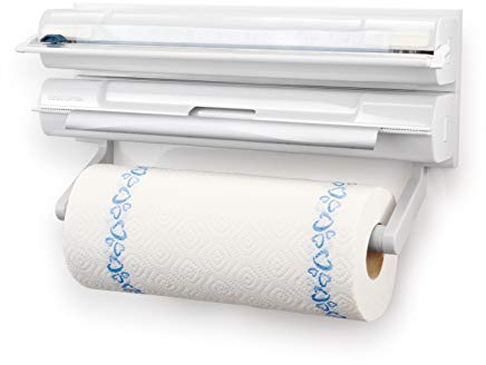 Tescoma 899720 Onwall Portarotoli Cucina da Parete 3 in 1, Plastica, Bianco, 1 Pezzo