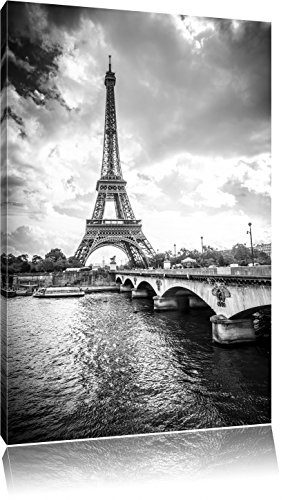 Pixxprint Eiffelturm in Paris Kunst B&W, Größe: 60x40cm, Leinwandbild, fertig gespannt, Wandbild, Dekoration, Kunstdruck, kein Poster