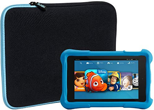 Slabo Tablet Tasche Schutzhülle für Amazon Fire HD 8 Kids Edition (7. Generation - 2017) Hülle Etui Case Phablet aus Neopren – TÜRKIS/SCHWARZ