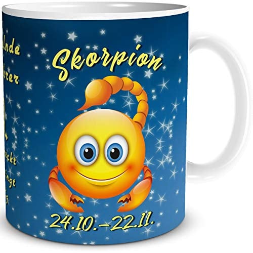 TRIOSK Tasse Smiley mit Spruch lustig Sternzeichen Skorpion Geburtstagstasse Geschenk für Frauen Männer Arbeit Büro Kollegen Geburtstag