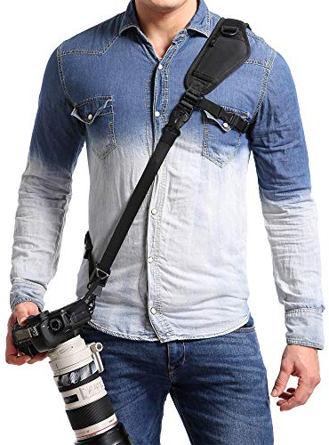 waka Camera Neck Strap with Quick Release, Safety Tether and Underarm Strap, Adjustable Camera Shoulder Sling Strap for Nikon Canon Sony Fuji DSLR Camera,Black