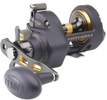 PENN Fathom II Star Drag Reels – Saltwater Conventional Reel for Nearshore and Offshore Fishing, Shore and Kayak Use, Targeting Seabass, Tuna and Snapper, Right Hand, Black/Gold, 15
