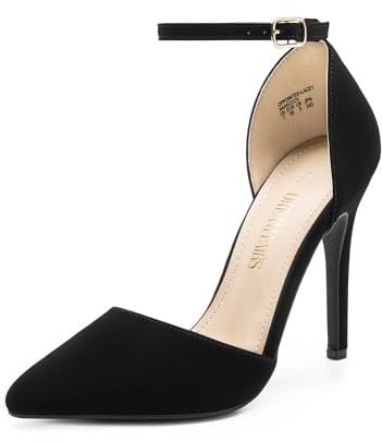 DREAM PAIRS Women's Pointed Toe Ankle Strap High Heels Pumps Dress Court Shoes Oppointed_Lacey,Size 6.5,Black/Suede,Oppointed_Lacey