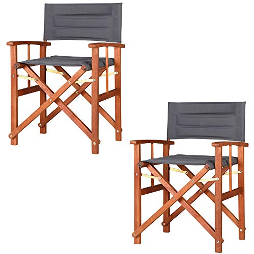 Casaria® 2X Gartenstuhl Cannes FSC®-zertifiziertes Eukalyptusholz gepolstert faltbar Klappstuhl Holz Stuhl Regiestuhl Anthrazit...