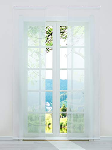 ESLIR Schiebegardinen Voile Flächenvorhänge Set 2er Gardinen mit Klettband Schiebevorhang Transparent Vorhang Uni Weiß BxH 57x175cm 2 Stück