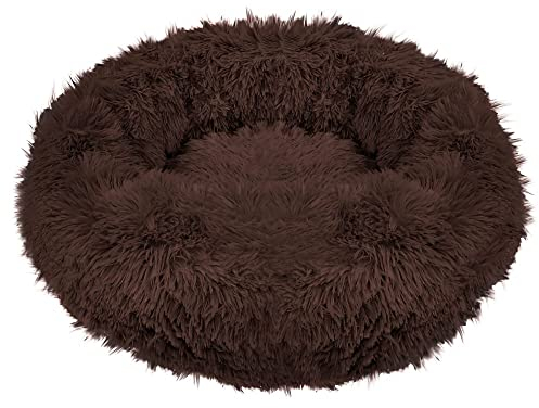 SPRINGOS Hundebett Liegeplatz Rund Kunstfell Schlafplatz Komfortabel Kuschelig Anti-Rutsch-Unterseite (90 cm, Braun)