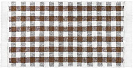 WohnDirect Tapis de Cuisine à Carreaux 50 x 100 cm Marron pour la Cuisine, l'entrée, Le Salon - Tapis de Cuisine Lavable en Machine - Tapis en 100% Coton avec Franges ludiques