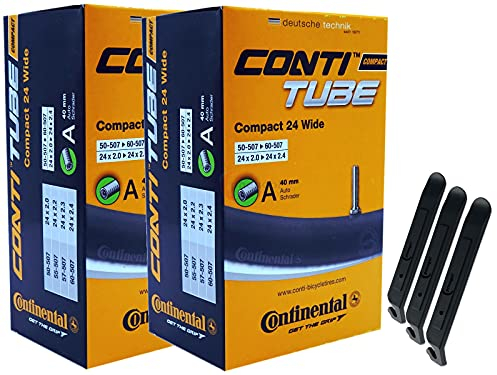 pneugo! Set 2 x Continental Fahrradschlauch 24 Zoll Autoventil 50-507/60-507 (Compact Wide) + 3 Reifenheber