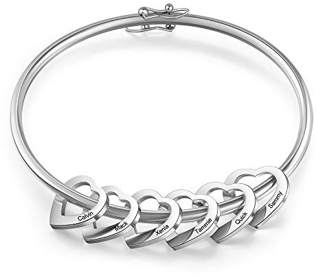 kaululu Bracciale Personalizzato Donna con 1-6 Famiglia BFF nomi Ciondolo Cuore Personalizzabile Incisione Nome Braccialetto Gioielli per Mamma Sorelle Idee Regalo di Compleanno