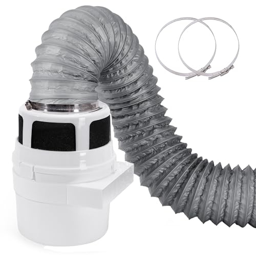 NOORNY Uppgraderad 3-i-1 inomhus torkventilationssats luddfälla hink torkare ventil för lägenhet – med dubbla lager 10 cm x 15 fot grå proflex-kanal, för elektriska torktumlare