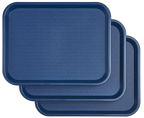 Miamex - Bandeja rectangular de plástico para servir (3 unidades), diseño de comida rápida y cantina, bandeja de desayuno, color azul
