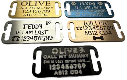 SUCRE Curved and Flat Pet Tag for Dog Tags for Pets Engraved UK | Slide On Stainless Steel Personalised Dog Tag, Cat Collar with Name Tag, Dog Tag Engraved and Dog Name Tags Personalised (M, Silver)