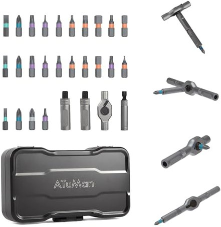 AtuMan 24 in 1 Ratchet Screwdriver Set with Detachable Handle, S2 Alloy Steel Precision Bits, Magnetic Ratcheting Screwdriver with Case for Bicycle, Computer, Electronics Repair, Ideal for Home, DIY