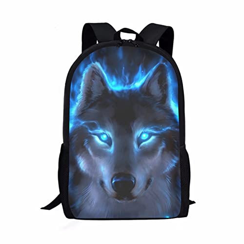 COEQINE Schulrucksack, Schulrucksack, für Jungen und Mädchen, verstellbare Schultergurte, Laptop-Tagesrucksack für Kinder, Erwachsene, Reisen, Schule, Bibliothek, Klettern, Outdoor, Blauer Wolf