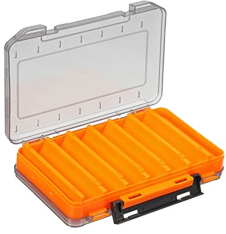 PATIKIL Two Sided Fishing Lure Storage Box Plastic Fish Tackle 14 Grids Container Organizer, Orange