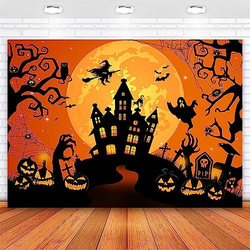 Avezano Halloween Photography Backdrop Horror Moon Night Haunted House Ghost Scary Pumpkin Grave Spider Web Halloween Background Witch Jack O'Lantern Halloween Party Decorations Photo Studio Props