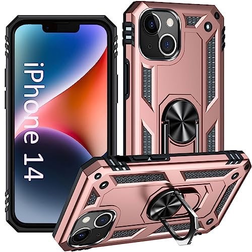 ADDIT iPhone 14 Case with Ring Holder Stand, Magnet Car Mount, Military Grade, Heavy Duty, Rose Gold