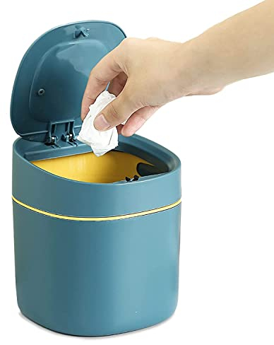 SVUPUE Mini poubelle de bureau avec couvercle, adaptée pour salle de bain, cuisine, bureau, table basse, portable avec couvercle amovible, bleu