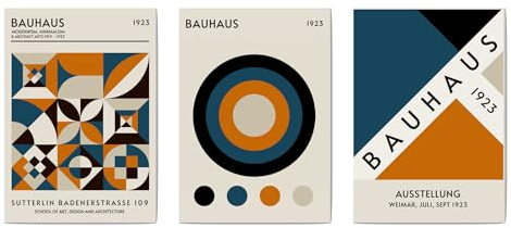 Bauhaus Ausstellung Inspo Wandkunst-Set mit 3 Drucken, moderne Wohnkultur, buntes Poster-Set, Retro-Poster, Galerie-Ergänzung, modern (A4, 21 x 29,7 cm)