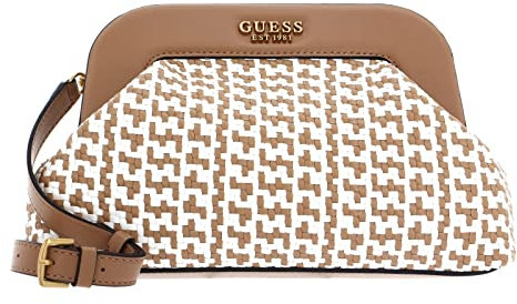 GUESS Abey Frame Clutch Cognac/White