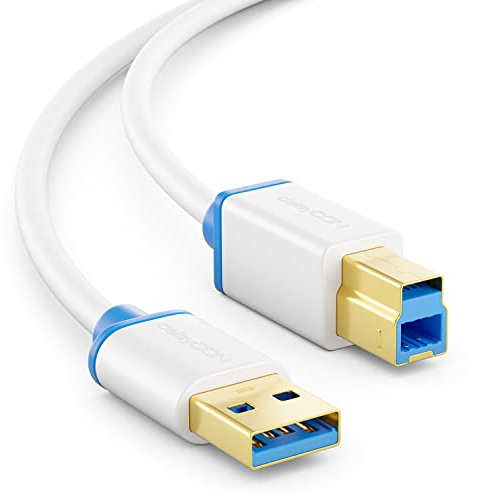 deleyCON 3,0m USB 3.0 Super Speed Kabel USB A-Stecker zu USB B-Stecker Datenkabel bis zu 5 Gbit/s für z.B. Drucker Scanner Multifunktionsdruckern Weiß