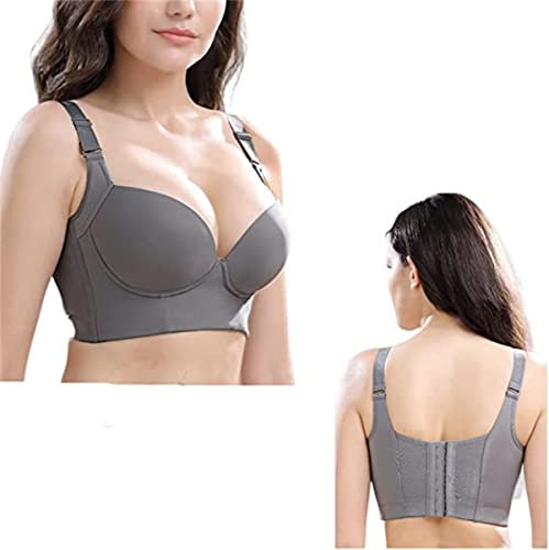 JOCCOS Deep Cup Bra Hide Back Fat,Hide Back Fat Full Coverage Bra Push Up Sports Bras, Sculpting Uplift Bra (Grey,40/90CDE)