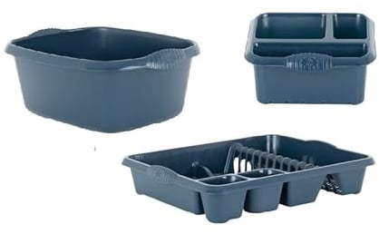 HOMION Large Dish Drainer Plat Rack Bowl and Sink Tidy Set Navy Blue