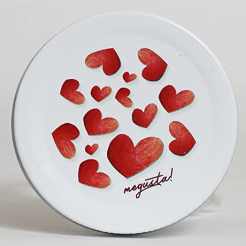 megusta® 12 Ersatzdeckel Herzmuster für megusta Einmachgläser 300/500 ml | ⌀ 90 mm, passen für megusta-Gläser, nicht bei normalen Twist-off-Gläsern, Herzmuster rot-orange auf weiß, Aluminium rostfrei
